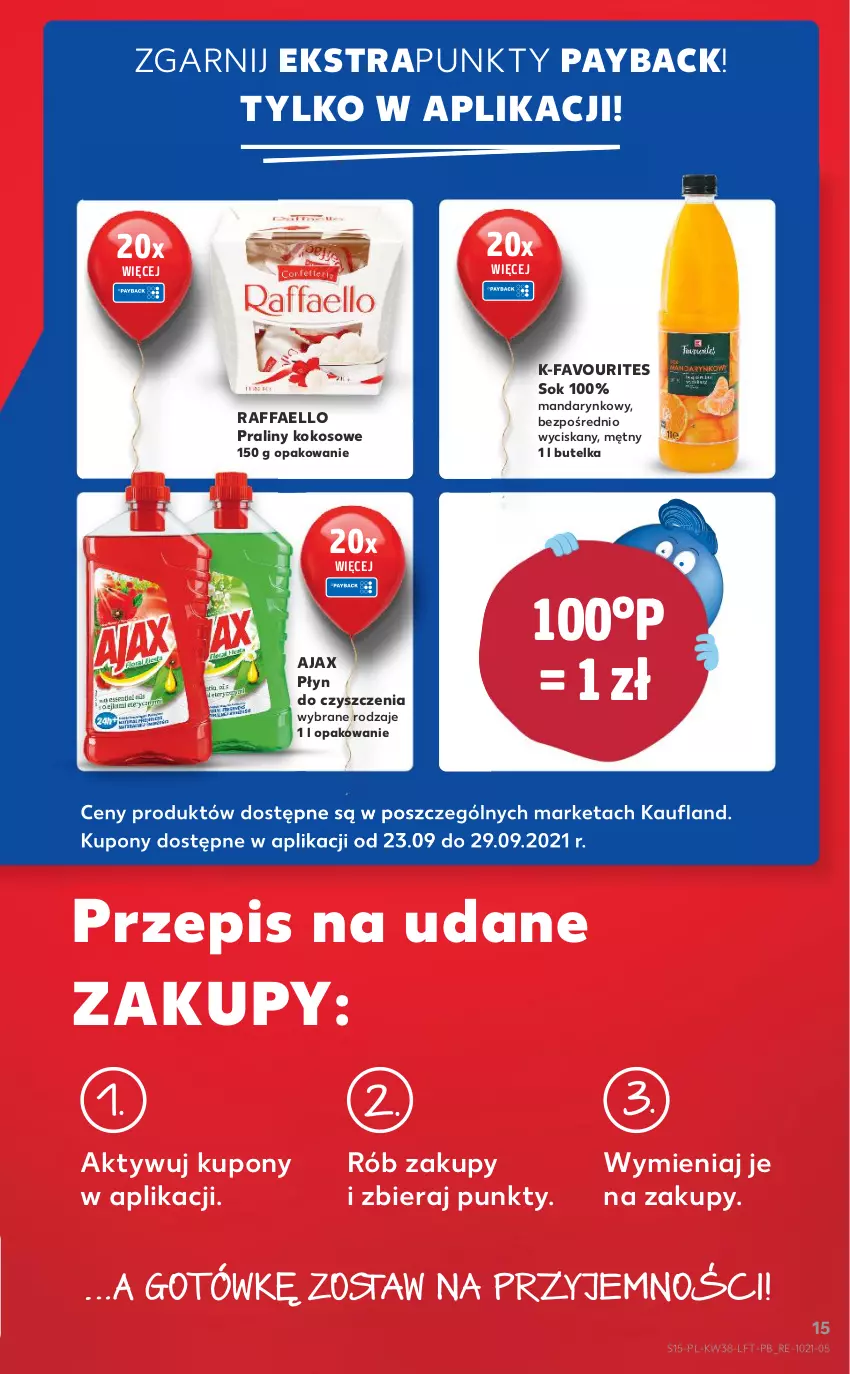 Gazetka promocyjna Kaufland - OFERTA TYGODNIA - ważna 23.09 do 29.09.2021 - strona 15 - produkty: Ajax, Fa, Kokos, Praliny, Raffaello, Sok