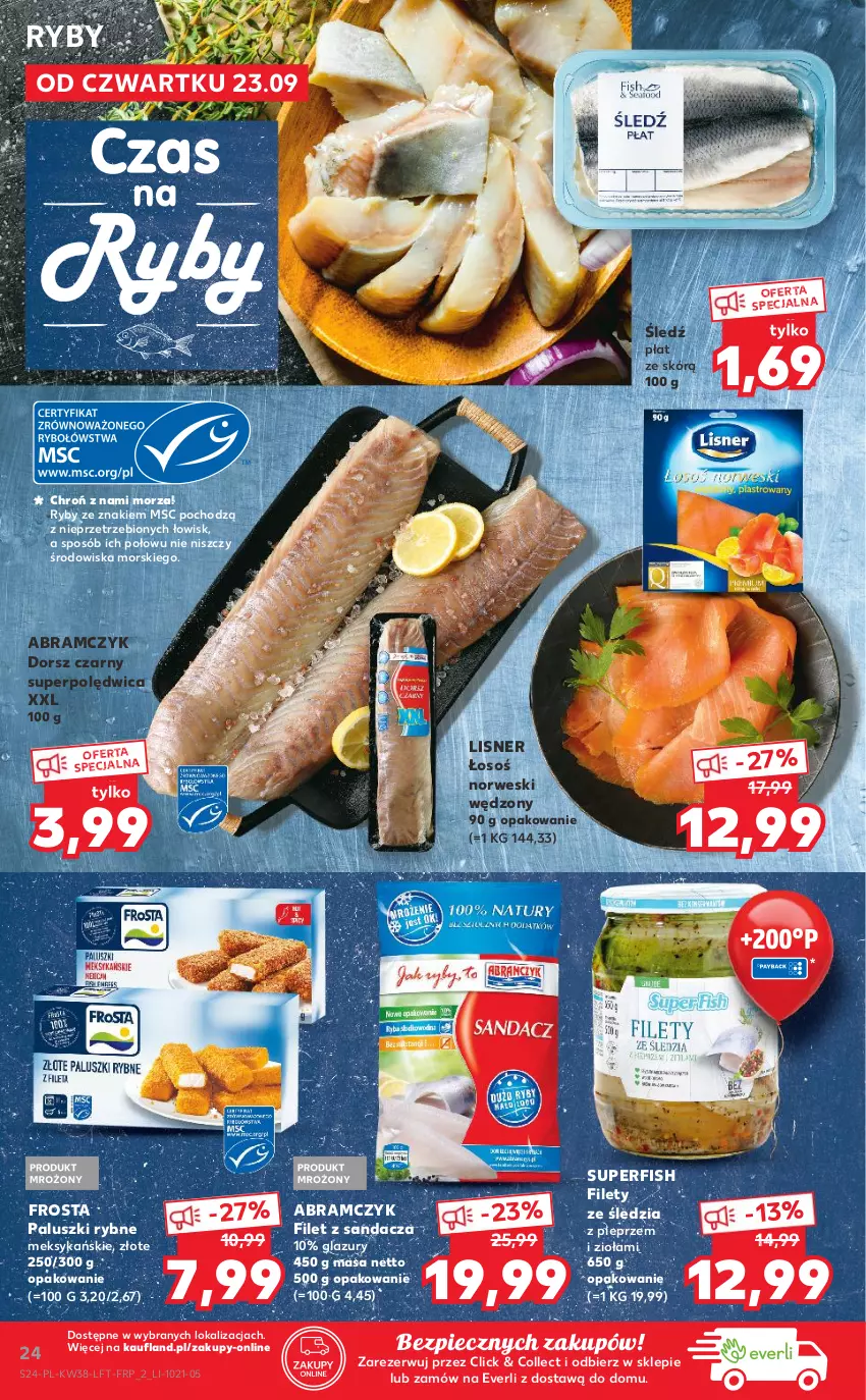 Gazetka promocyjna Kaufland - OFERTA TYGODNIA - ważna 23.09 do 29.09.2021 - strona 24 - produkty: Dorsz, Filet z sandacza, Frosta, Lazur, Lisner, Paluszki rybne, Piec, Pieprz, Polędwica, Sandacz