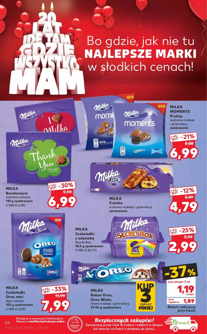 Gazetka promocyjna Kaufland - OFERTA TYGODNIA - ważna 23.09 do 29.09.2021 - strona 34 - produkty: Baton, Bomboniera, Ciastka, Gra, Milka, Moments, Oreo, Piec, Praliny, Rama