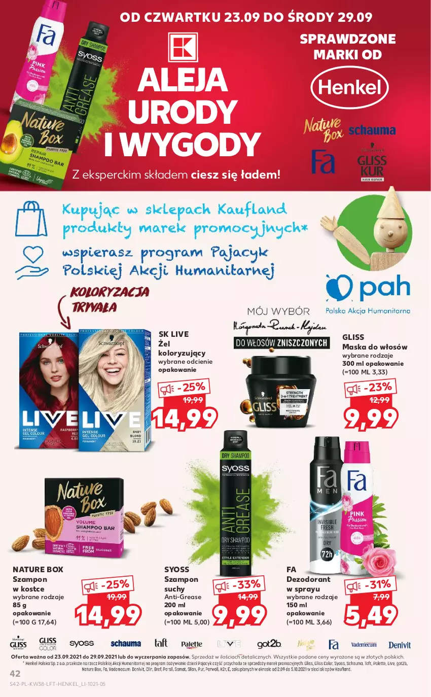 Gazetka promocyjna Kaufland - OFERTA TYGODNIA - ważna 23.09 do 29.09.2021 - strona 42 - produkty: Dezodorant, Fa, Maska, Maska do włosów, Nature Box, Syoss, Szampon