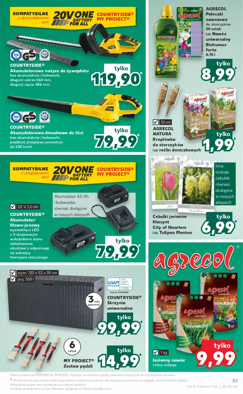 Gazetka promocyjna Kaufland - OFERTA TYGODNIA - ważna 23.09 do 29.09.2021 - strona 51 - produkty: Akumulator, Biohumus, Dmuchawa do liści, Gra, Hiacynt, Mus, Nawóz, Noż, Nożyce, Por, Ser, Storczyk, Top, Tulipan, Warka, Zestaw pędzli