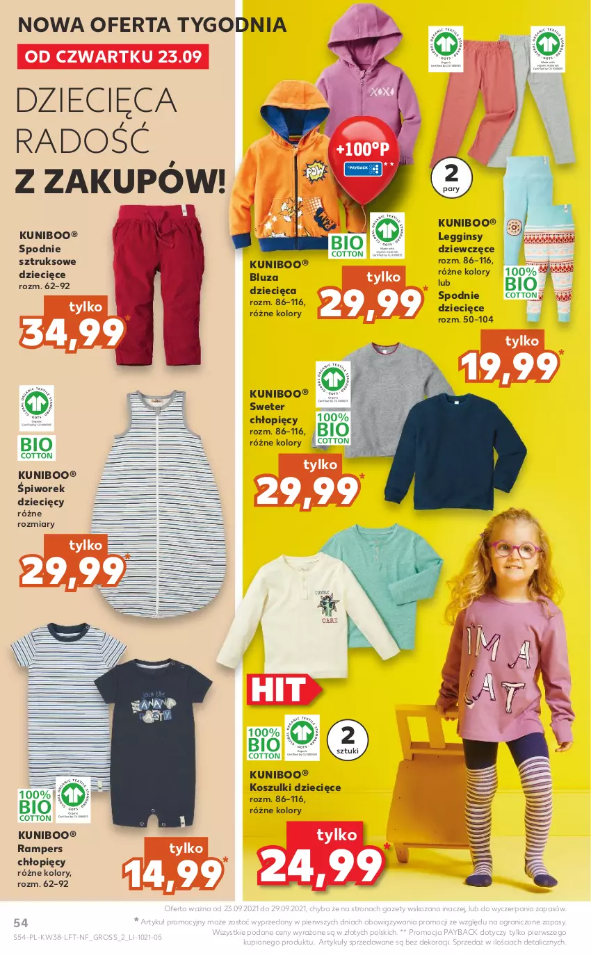 Gazetka promocyjna Kaufland - OFERTA TYGODNIA - ważna 23.09 do 29.09.2021 - strona 54 - produkty: Bluza, Dzieci, Gin, Gra, Kosz, Legginsy, Piwo, Spodnie, Spodnie sztruksowe, Sweter