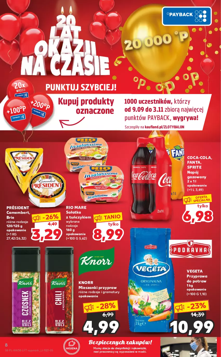 Gazetka promocyjna Kaufland - OFERTA TYGODNIA - ważna 23.09 do 29.09.2021 - strona 8 - produkty: Brie, Camembert, Coca-Cola, Fa, Fanta, Gra, Gry, Knorr, Napój, Napój gazowany, Piec, Président, Przyprawa do potraw, Rama, Rio Mare, Sałat, Sałatka, Sprite, Tuńczyk, Vegeta