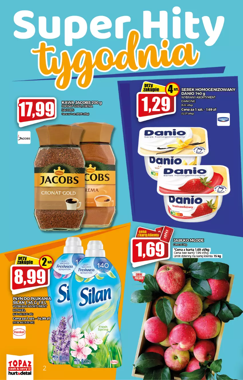 Gazetka promocyjna Topaz - Gazetka - ważna 23.09 do 29.09.2021 - strona 2 - produkty: Danio, Danone, Jacobs, Kawa, Ser, Serek, Serek homogenizowany