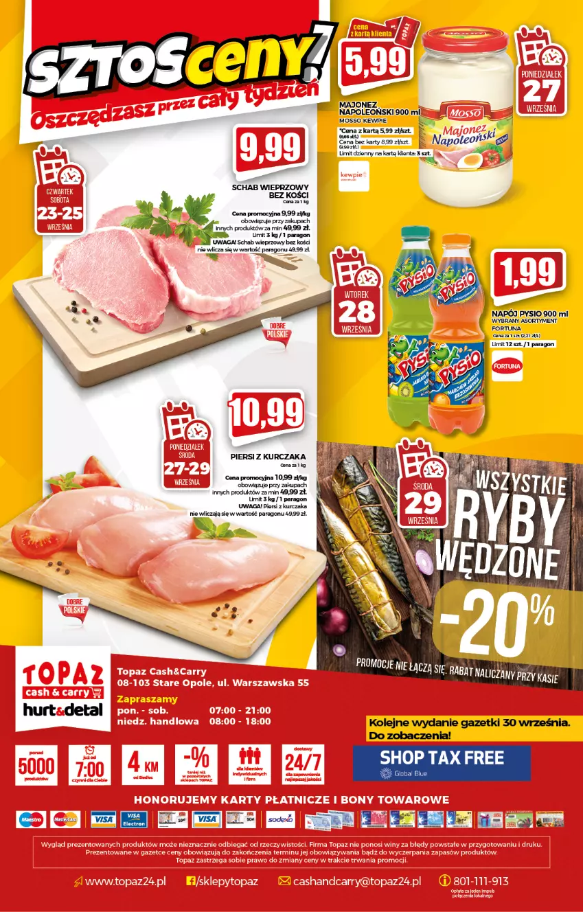 Gazetka promocyjna Topaz - Gazetka - ważna 23.09 do 29.09.2021 - strona 20 - produkty: Fortuna, Kurczak, Napój, Olej, Oleo, Schab wieprzowy, Waga