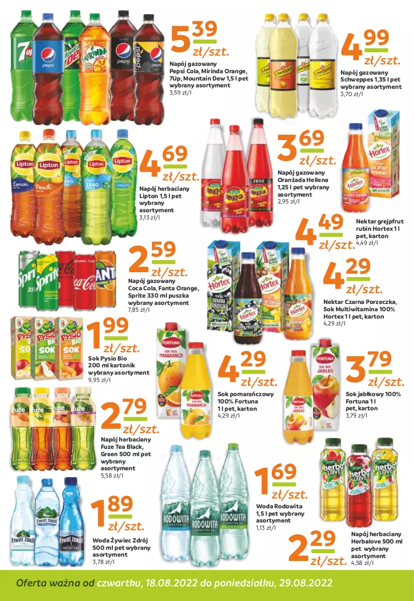 Gazetka promocyjna Gama - Gazetka Gama - ważna 29.08.2022 do 18.08.2023 - strona 10 - produkty: 7up, Fa, Fanta, Fortuna, Grejpfrut, Hellena, Hortex, Lack, Lipton, Mirinda, Napój, Napój gazowany, Nektar, Oranżada, Pepsi, Por, Rubin, Schweppes, Sok, Sok jabłkowy, Sok pomarańczowy, Sprite, Tonik, Woda