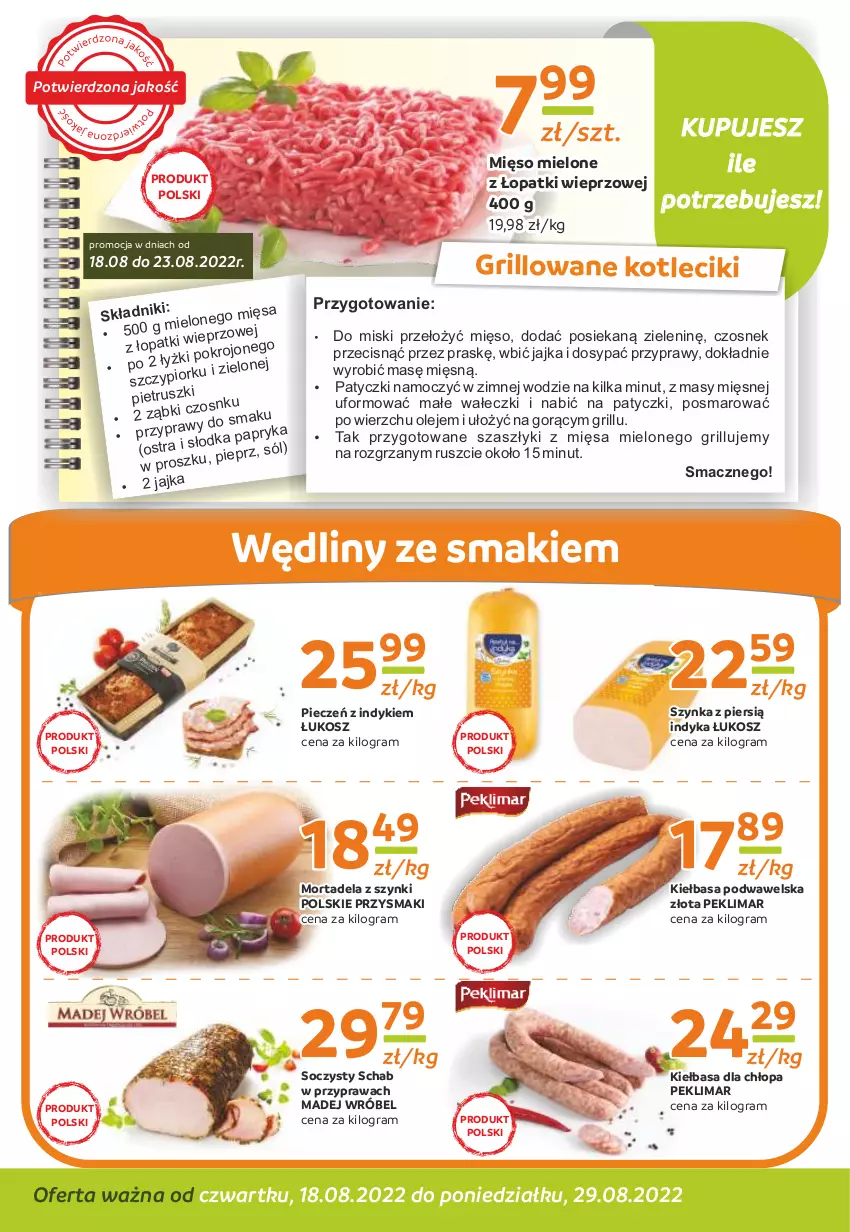 Gazetka promocyjna Gama - Gazetka Gama - ważna 29.08.2022 do 18.08.2023 - strona 2 - produkty: Czosnek, Gra, Grill, Kiełbasa, Kiełbasa podwawelska, Kosz, Madej Wróbel, Mięso, Mięso mielone, Mięso mielone z łopatki wieprzowej, Olej, Papryka, Piec, Pieprz, Przyprawy, Przysmaki, Sól, Szynka, Wawel