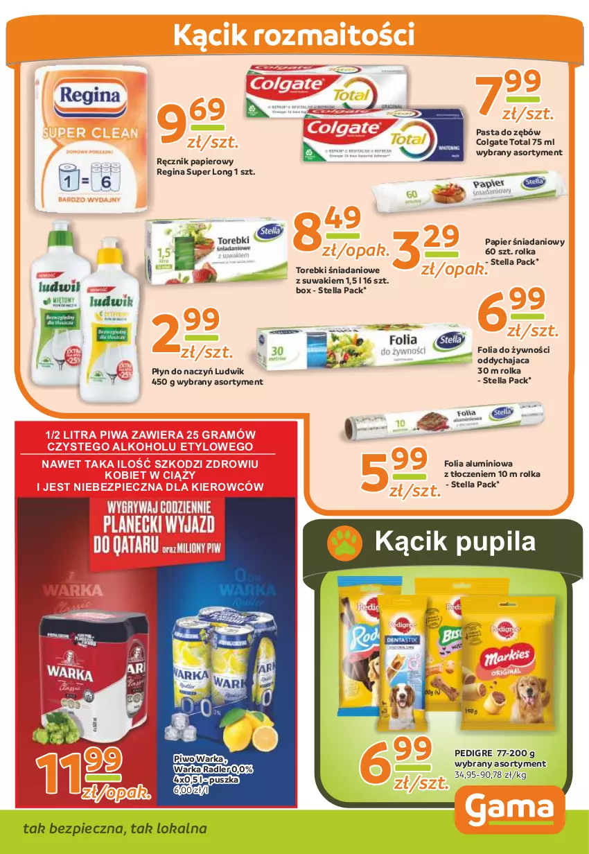 Gazetka promocyjna Gama - Gazetka Gama - ważna 29.08.2022 do 18.08.2023 - strona 9 - produkty: Colgate, Colgate Total, Danio, Folia aluminiowa, Gin, Gra, LG, Ludwik, Papier, Pasta do zębów, Piec, Piwa, Piwo, Radler, Ręcznik, Warka