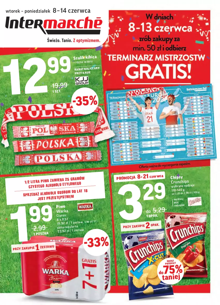 Gazetka promocyjna Intermarche - ważna 08.06 do 13.06.2021 - strona 1 - produkty: BIC, Chipsy, Crunchips, Piwo, Szal, Warka