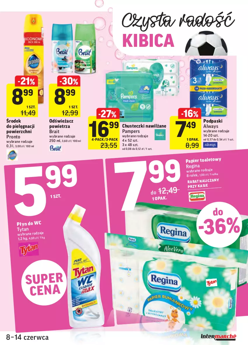 Gazetka promocyjna Intermarche - ważna 08.06 do 13.06.2021 - strona 43 - produkty: Always, BIC, Chusteczki, Gin, Odświeżacz powietrza, Pampers, Papier, Podpaski, Pronto