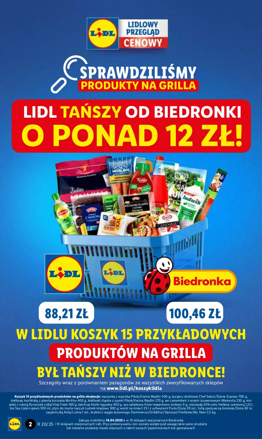 Gazetka promocyjna Lidl - GAZETKA - ważna 12.05 do 17.05.2025 - strona 2 - produkty: Burger, Camembert, Do mycia naczyń, Dron, Gra, Grill, Hellena, Ice tea, Kasza, Ketchup, Kiełbaski śląskie, Knorr, Kosz, Kotlin, Kurczak, Lipton, Ludwik, Mleko, Mlekovita, Morliny, PIKOK, Płyn do mycia, Płyn do mycia naczyń, Por, Pur, Rama, Sałat, Ser, Sok, Sos, Wino, Worki na śmiec, Worki na śmieci