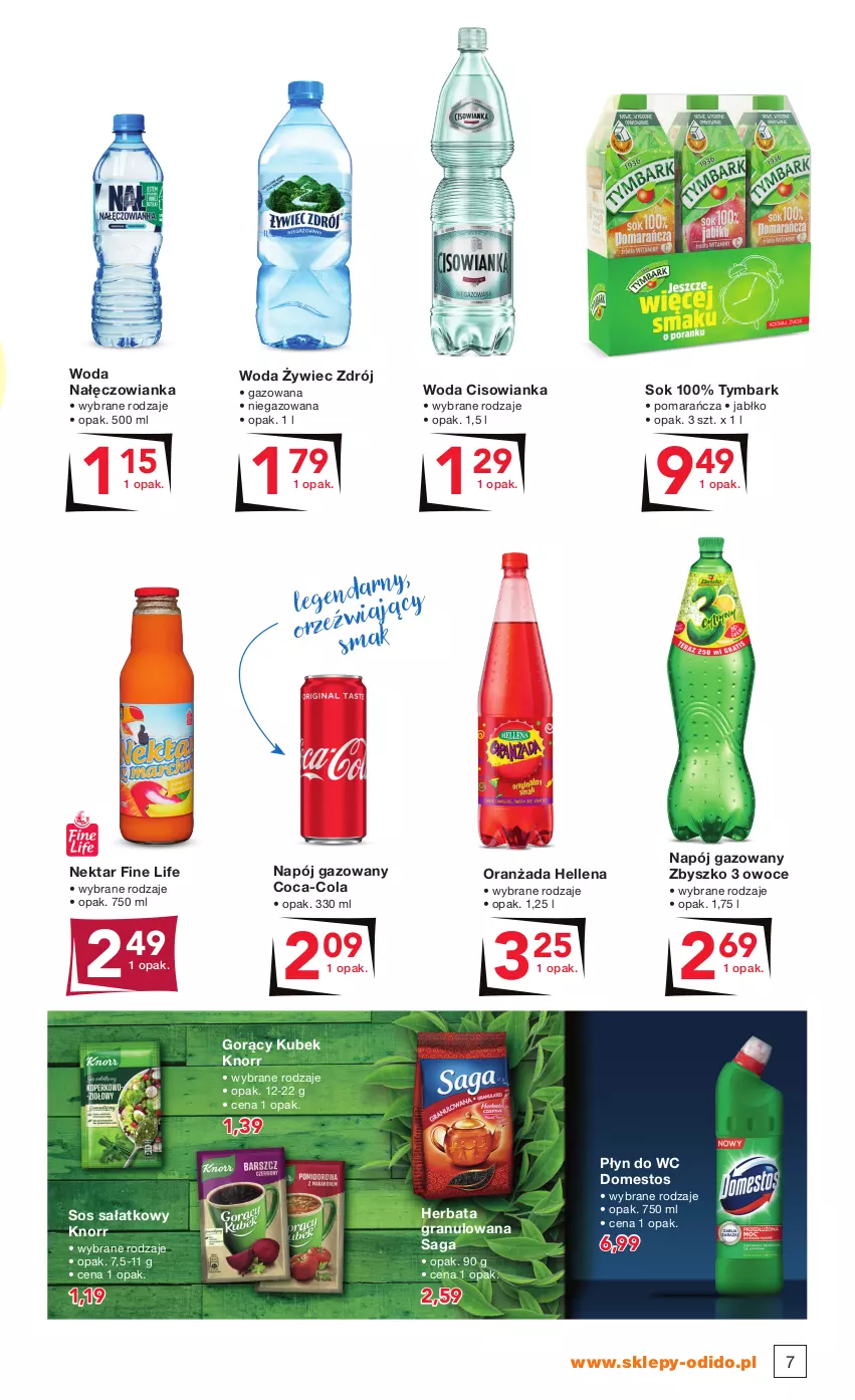 Gazetka promocyjna Odido - Sezon DOBRYCH CEN - ważna 08.10 do 21.10.2021 - strona 7 - produkty: Cisowianka, Coca-Cola, Domestos, Gra, Hellena, Herbata, Knorr, Kubek, Nałęczowianka, Napój, Napój gazowany, Nektar, Oranżada, Owoce, Płyn do wc, Saga, Sałat, Sok, Sos, Tymbark, Woda