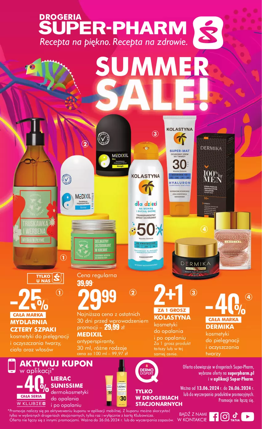 Gazetka promocyjna Super Pharm - Gazetka - ważna 13.06 do 26.06.2024 - strona 1 - produkty: Antyperspirant, Dermika, Kosmetyki do pielęgnacji, Lierac, Mobil, Ser