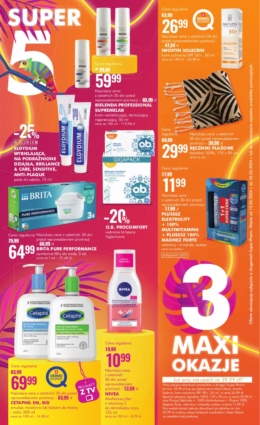 Gazetka promocyjna Super Pharm - Gazetka - ważna 13.06 do 26.06.2024 - strona 2 - produkty: Bielenda, Brit, Brita, Cetaphil, Elgydium, Emulsja, Fa, Iwostin, LG, Magnez, Makijaż, Nivea, O.B., Olej, Pur, Ręcznik, Suplement diety, Tampony, Wełna