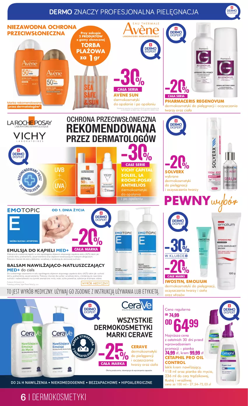 Gazetka promocyjna Super Pharm - Gazetka - ważna 13.06 do 26.06.2024 - strona 6 - produkty: Acer, Avène, CeraVe, Cetaphil, Control, Emolium, Helio, Iwostin, Kosmetyki do pielęgnacji, Krem nawilżający, La Roche-Posay, Pharmaceris, Ser, Vichy