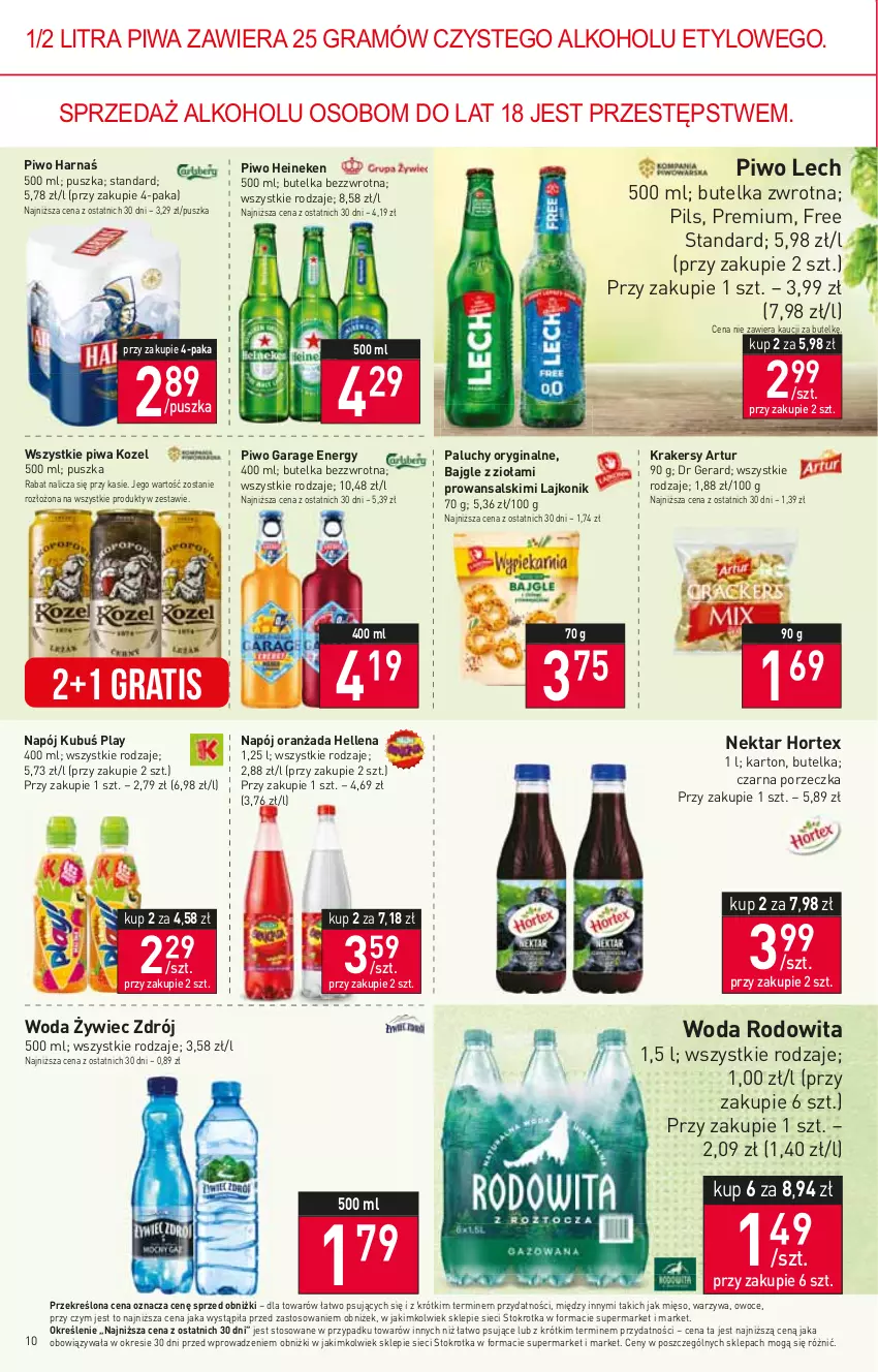 Gazetka promocyjna Stokrotka - Market - ważna 22.06 do 28.06.2023 - strona 11 - produkty: Artur, Bajgle, Dr Gerard, Gin, Gra, Harnaś, Heineken, Hellena, Hortex, Kozel, Krakersy, Kubuś, Lajkonik, Mięso, Napój, Nektar, Oranżada, Owoce, Piwa, Piwo, Por, Warzywa, Woda