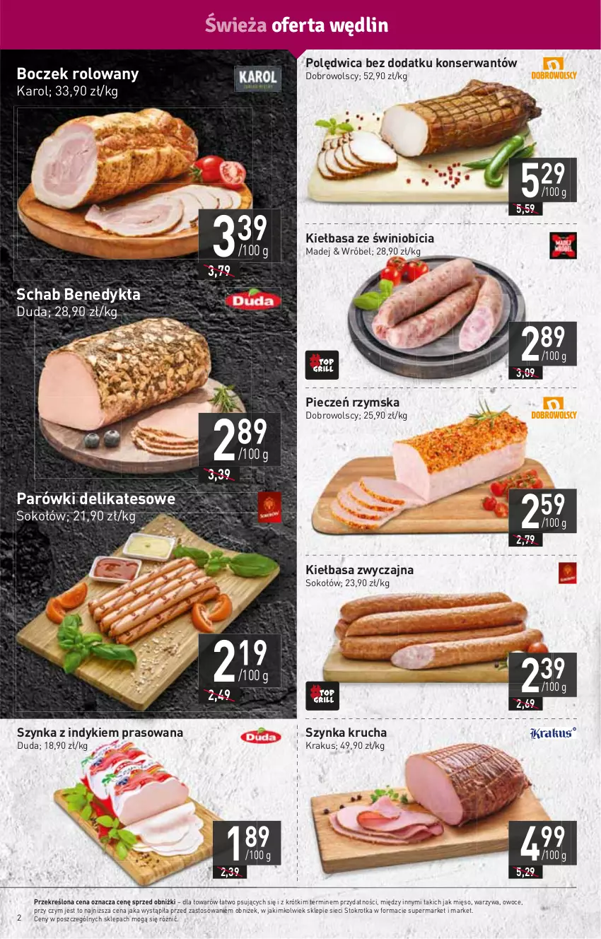 Gazetka promocyjna Stokrotka - Market - ważna 22.06 do 28.06.2023 - strona 2 - produkty: BIC, Boczek, Duda, HP, Kiełbasa, Krakus, Mięso, Owoce, Parówki, Piec, Pieczeń rzymska, Polędwica, Schab Benedykta, Ser, Sok, Sokołów, Szynka, Warzywa