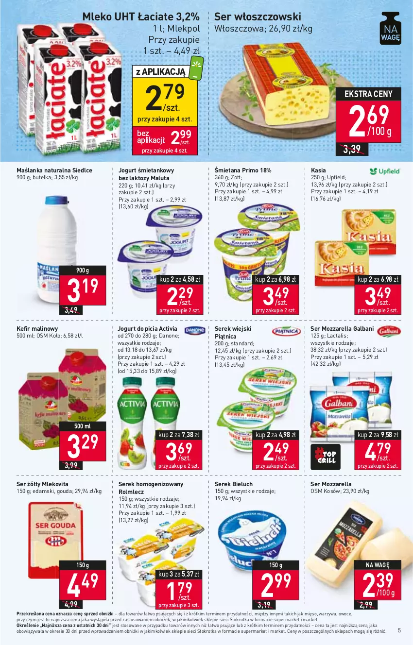 Gazetka promocyjna Stokrotka - Market - ważna 22.06 do 28.06.2023 - strona 6 - produkty: Activia, Bieluch, Danone, Edam, Galbani, Gouda, Jogurt, Kasia, Kefir, Maślanka, Mięso, Mleko, Mlekovita, Mozzarella, Owoce, Piątnica, Rolmlecz, Ser, Serek, Serek homogenizowany, Serek wiejski, Warzywa, Włoszczowski, Zott