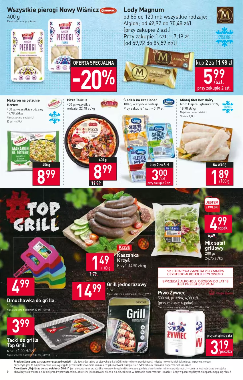 Gazetka promocyjna Stokrotka - Market - ważna 22.06 do 28.06.2023 - strona 7 - produkty: Algida, Glazura, Gra, Grill, Hortex, Kasza, Kaszanka, Lazur, LG, Lisner, Lody, Makaron, Mięso, Mintaj, Owoce, Pierogi, Piwa, Piwo, Pizza, Sałat, Top, Warzywa