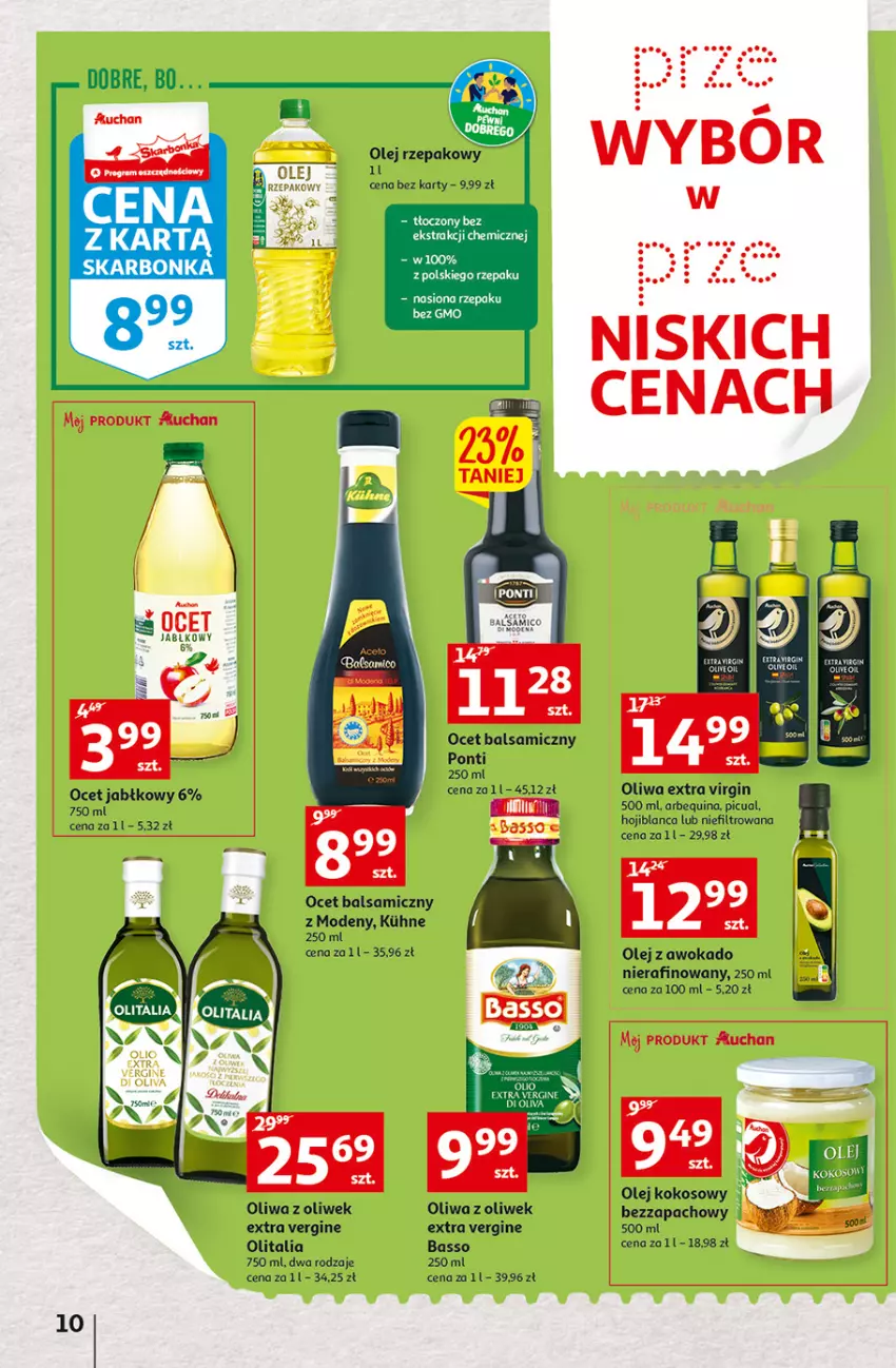 Gazetka promocyjna Auchan - Szkoła oszczędzania Temat PrzeAtrakcje cenowe Hipermarkety - ważna 18.08 do 24.08.2022 - strona 10 - produkty: Fa, Gin, Kokos, Ocet, Ocet balsamiczny, Olej, Olej kokosowy, Olej rzepakowy, Oliwa z oliwek, Ponti