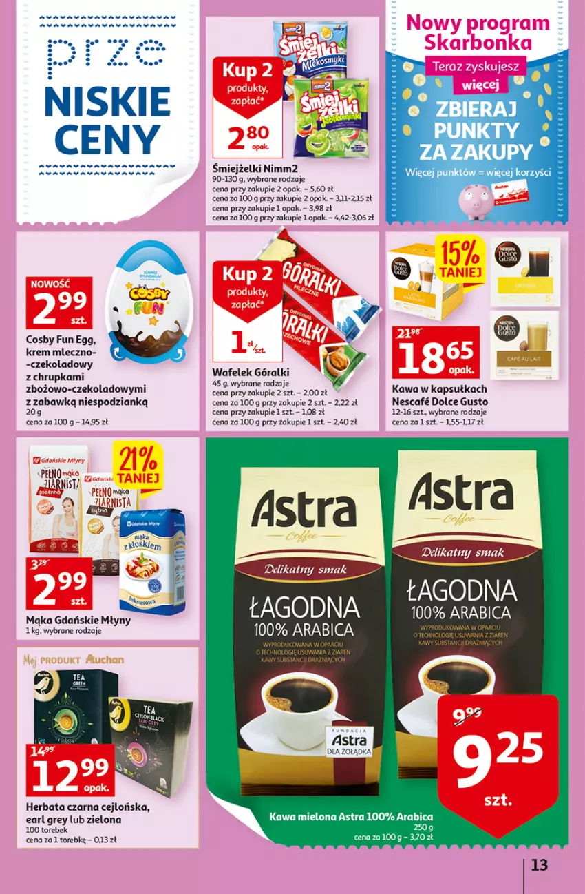 Gazetka promocyjna Auchan - Szkoła oszczędzania Temat PrzeAtrakcje cenowe Hipermarkety - ważna 18.08 do 24.08.2022 - strona 13 - produkty: BIC, Dolce Gusto, Earl Grey, Góralki, Herbata, Herbata czarna, Kawa, Mąka, Nimm2, Wafelek