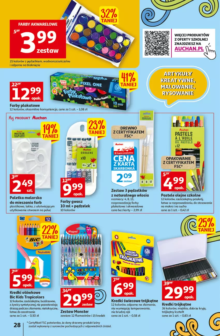 Gazetka promocyjna Auchan - Szkoła oszczędzania Temat PrzeAtrakcje cenowe Hipermarkety - ważna 18.08 do 24.08.2022 - strona 28 - produkty: Aksam, BIC, Cień, Fa, Olej, Pastele olejne, Por