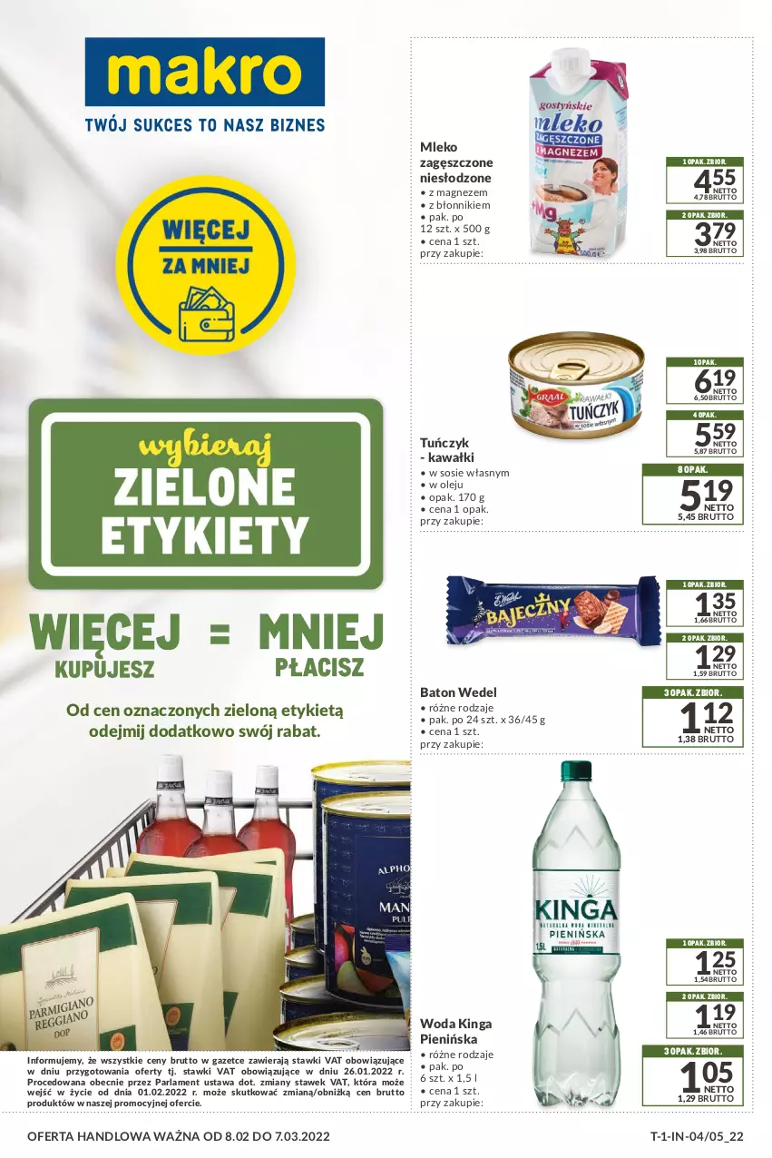 Gazetka promocyjna Makro - [Oferta promocyjna] Kupuj więcej płać mniej - ważna 08.02 do 07.03.2022 - strona 1 - produkty: Baton, Kawa, Magnez, Mleko, Mleko zagęszczone, Olej, Sos, Tuńczyk, Woda