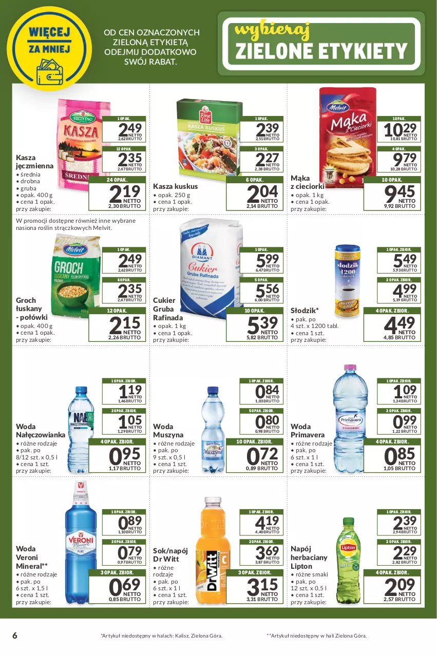 Gazetka promocyjna Makro - [Oferta promocyjna] Kupuj więcej płać mniej - ważna 08.02 do 07.03.2022 - strona 6 - produkty: Cukier, Groch, Kasza, Kasza jęczmienna, Kuskus, Lipton, Mąka, Melvit, Mus, Nałęczowianka, Napój, Prima, Primavera, Sok, Szyna, Woda