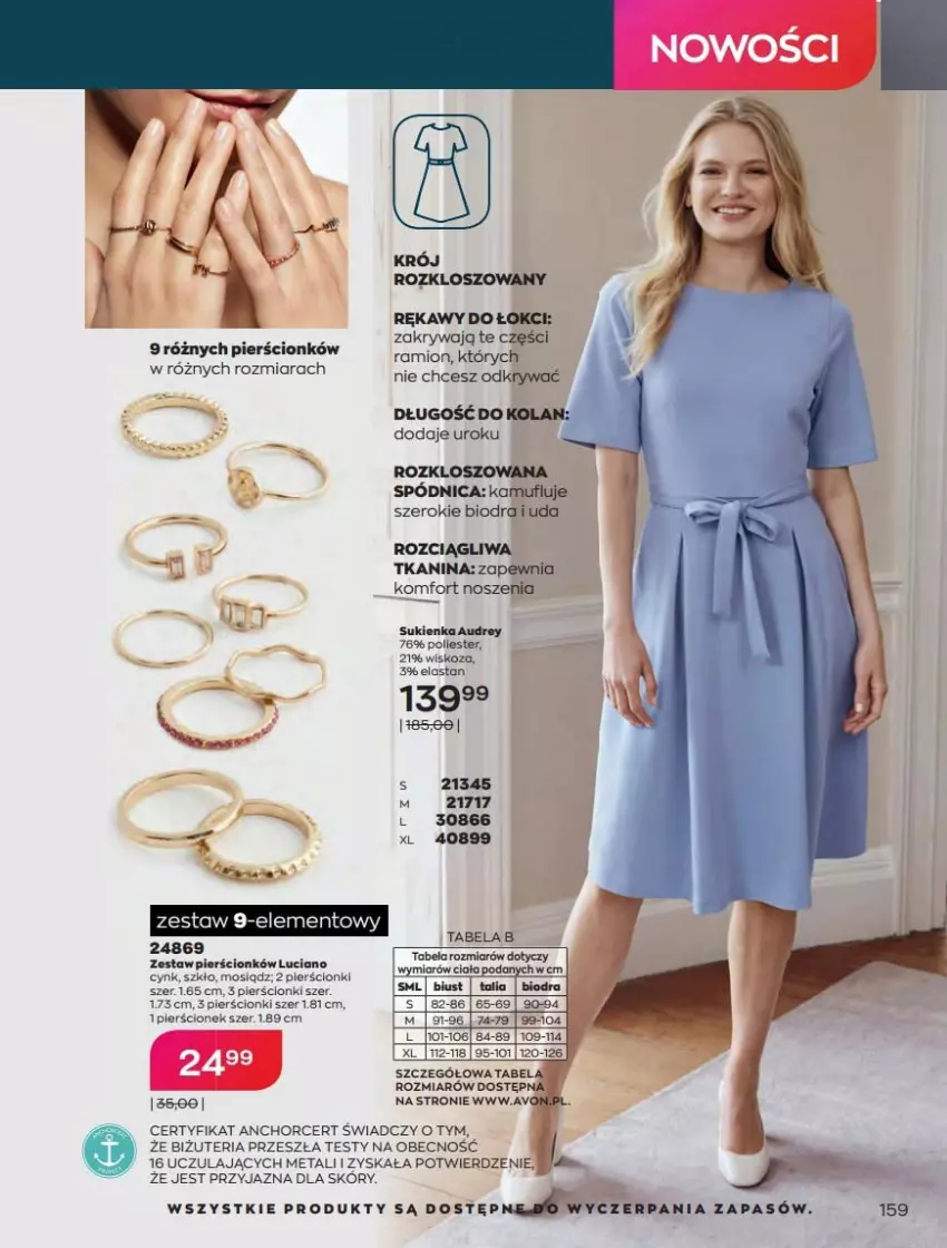 Gazetka promocyjna Avon - Katalog Avon 2/2022 kampania luty - ważna 01.02 do 28.02.2022 - strona 159 - produkty: Cynk, Spódnica, Sukienka, Zestaw pierścionków