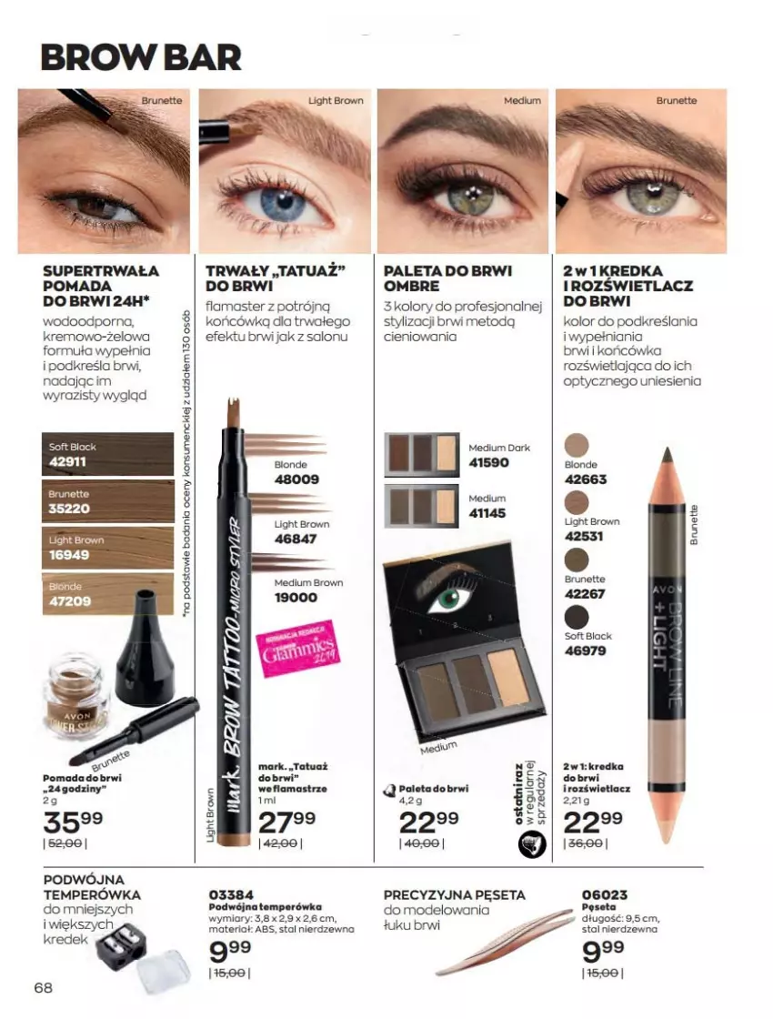 Gazetka promocyjna Avon - Katalog Avon 2/2022 kampania luty - ważna 01.02 do 28.02.2022 - strona 68 - produkty: Kredka, Lack, LG, Paleta, Pęseta, Pomada, Pomada do brwi, Por, Rozświetlacz