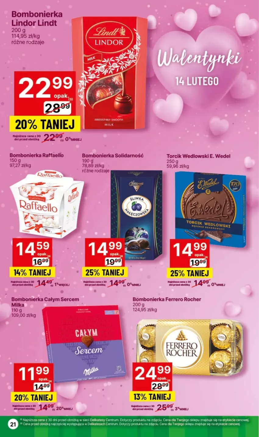 Gazetka promocyjna Delikatesy Centrum - Dyskontowe ceny w Delikatesach Centrum - ważna 08.02 do 14.02.2024 - strona 21 - produkty: E. Wedel, Fa, Ferrero, Ferrero Rocher, Lindor, Lindt, Milka, Raffaello, Ser, Wino