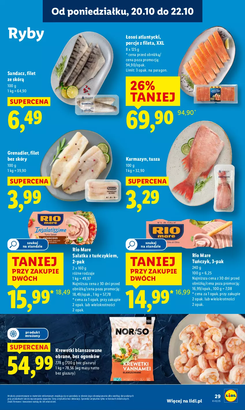Gazetka promocyjna Lidl - GAZETKA - ważna 20.10 do 22.10.2025 - strona 29 - produkty: Grenadier, Krewetki, Lazur, Por, Rio Mare, Sałat, Sałatka, Sandacz, Tuńczyk, Tusz
