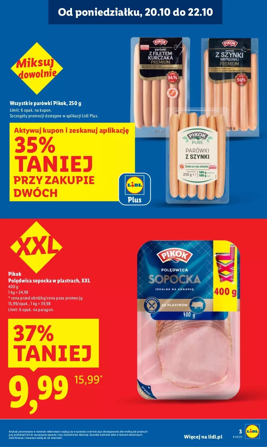 Gazetka promocyjna Lidl - GAZETKA - ważna 20.10 do 22.10.2025 - strona 3 - produkty: Parówki, PIKOK, Polędwica