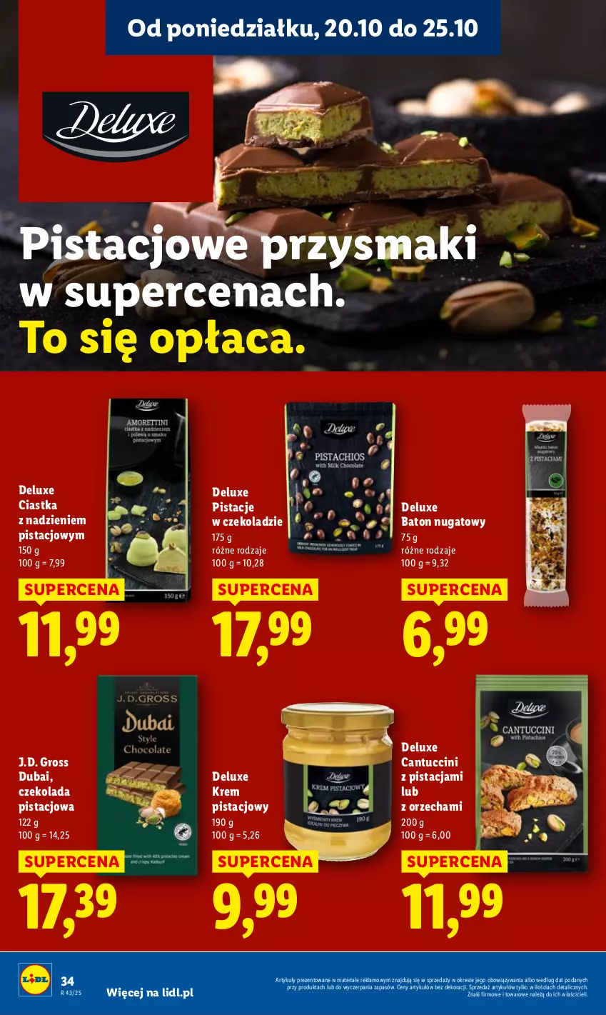 Gazetka promocyjna Lidl - GAZETKA - ważna 20.10 do 22.10.2025 - strona 34 - produkty: Baton, Ciastka, Czekolada, Krem pistacjowy, Pistacje, Przysmaki