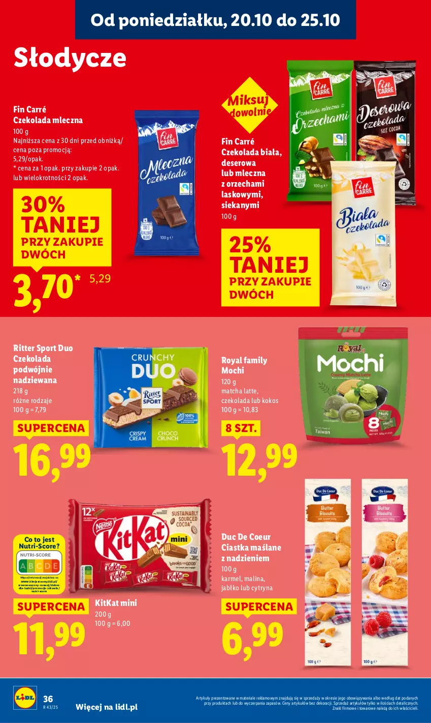 Gazetka promocyjna Lidl - GAZETKA - ważna 20.10 do 22.10.2025 - strona 36 - produkty: Ciastka, Czekolada, Czekolada mleczna, Deser, Fa, Kokos, Por, Ritter Sport, Ser, Sport, Wazon