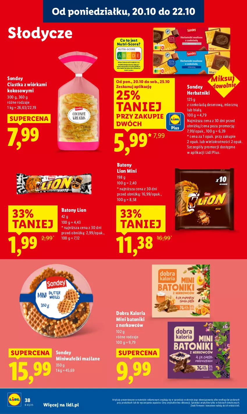 Gazetka promocyjna Lidl - GAZETKA - ważna 20.10 do 22.10.2025 - strona 38 - produkty: Baton, Ciastka, Deser, Herbatniki, Kokos, Lion, Ser, Tonik, Wazon