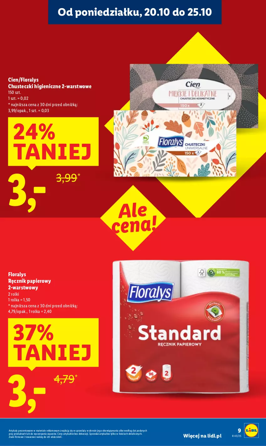 Gazetka promocyjna Lidl - GAZETKA - ważna 20.10 do 22.10.2025 - strona 9 - produkty: Chusteczki, Flora, Papier, Ręcznik, Rolki