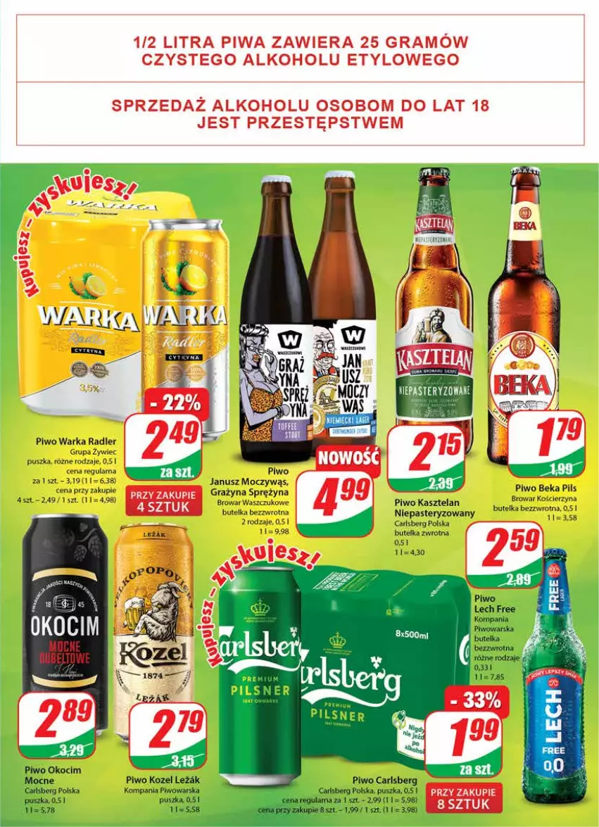 Gazetka promocyjna Dino - Gazetka - ważna 24.11 do 30.11.2021 - strona 17 - produkty: Carlsberg, Gra, Kasztelan, Koc, Kozel, Okocim, Piwa, Piwo, Radler, Warka