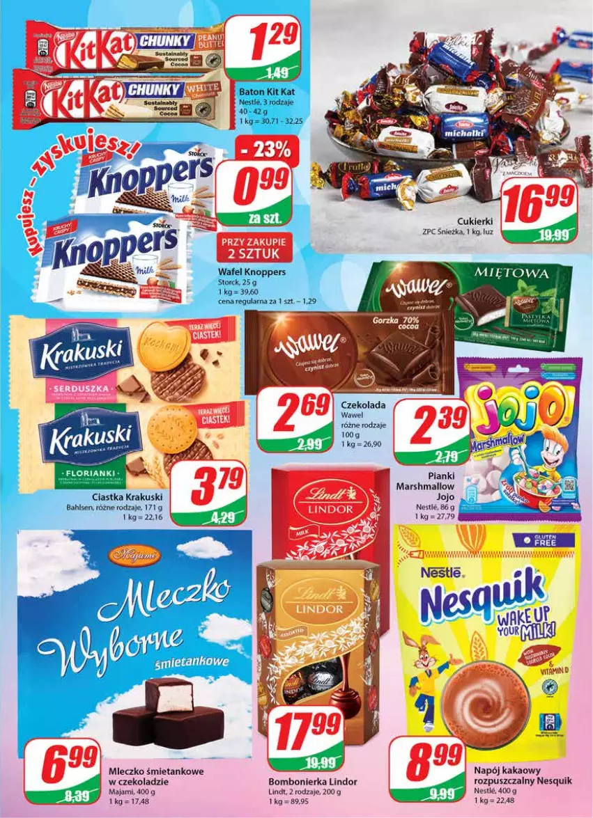 Gazetka promocyjna Dino - Gazetka - ważna 24.11 do 30.11.2021 - strona 3 - produkty: Baton, Ciastka, Cukier, Cukierki, Czekolada, Kakao, Kit Kat, Knoppers, Krakus, Krakuski, Lindor, Lindt, Mars, Mleczko, Napój, Nesquik, Top, Wawel