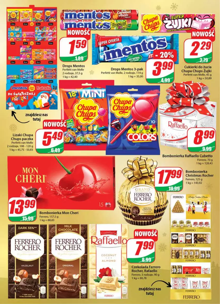 Gazetka promocyjna Dino - Gazetka - ważna 24.11 do 30.11.2021 - strona 5 - produkty: Chupa Chups, Cukier, Cukierki, Czekolada, Fa, Ferrero, Ferrero Rocher, Lizaki, Mentos, Raffaello