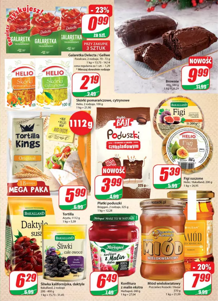 Gazetka promocyjna Dino - Gazetka - ważna 24.11 do 30.11.2021 - strona 7 - produkty: Bakalland, Daktyle, Delecta, Figi, Gala, Galaretka, Helio, Herbapol, Konfitura, Miód, Owoce, Tortilla