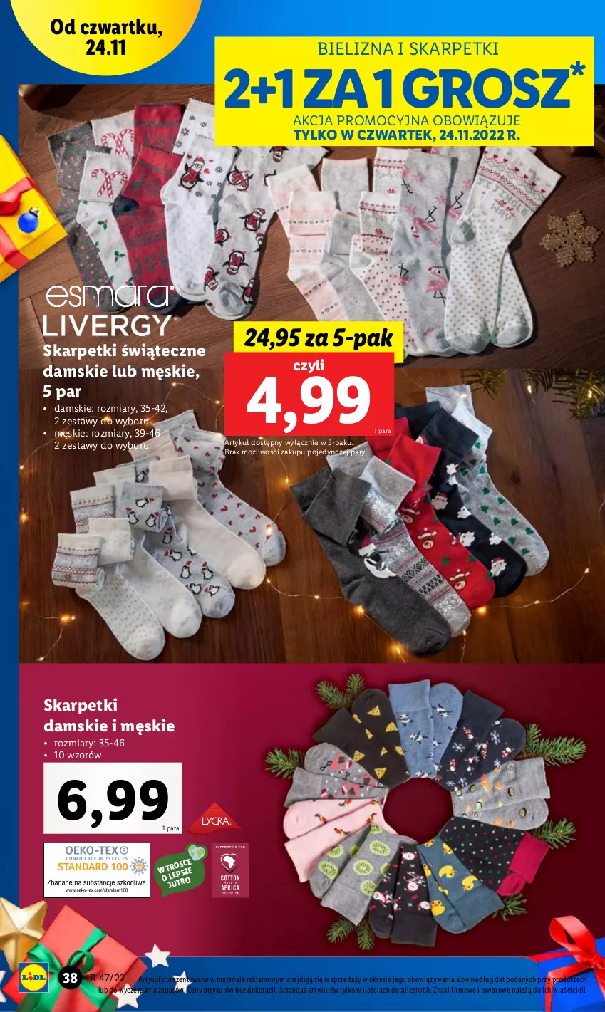 Gazetka promocyjna Lidl - GAZETKA - ważna 21.11 do 26.11.2022 - strona 42 - produkty: Bielizna, Karp, Skarpetki