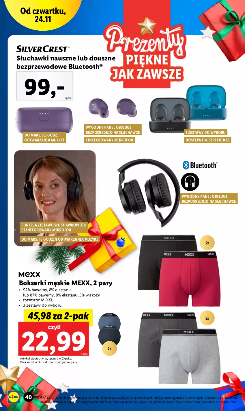 Gazetka promocyjna Lidl - GAZETKA - ważna 21.11 do 26.11.2022 - strona 44 - produkty: Bokserki, Mexx, Mikrofon, Ser, Słuchawki