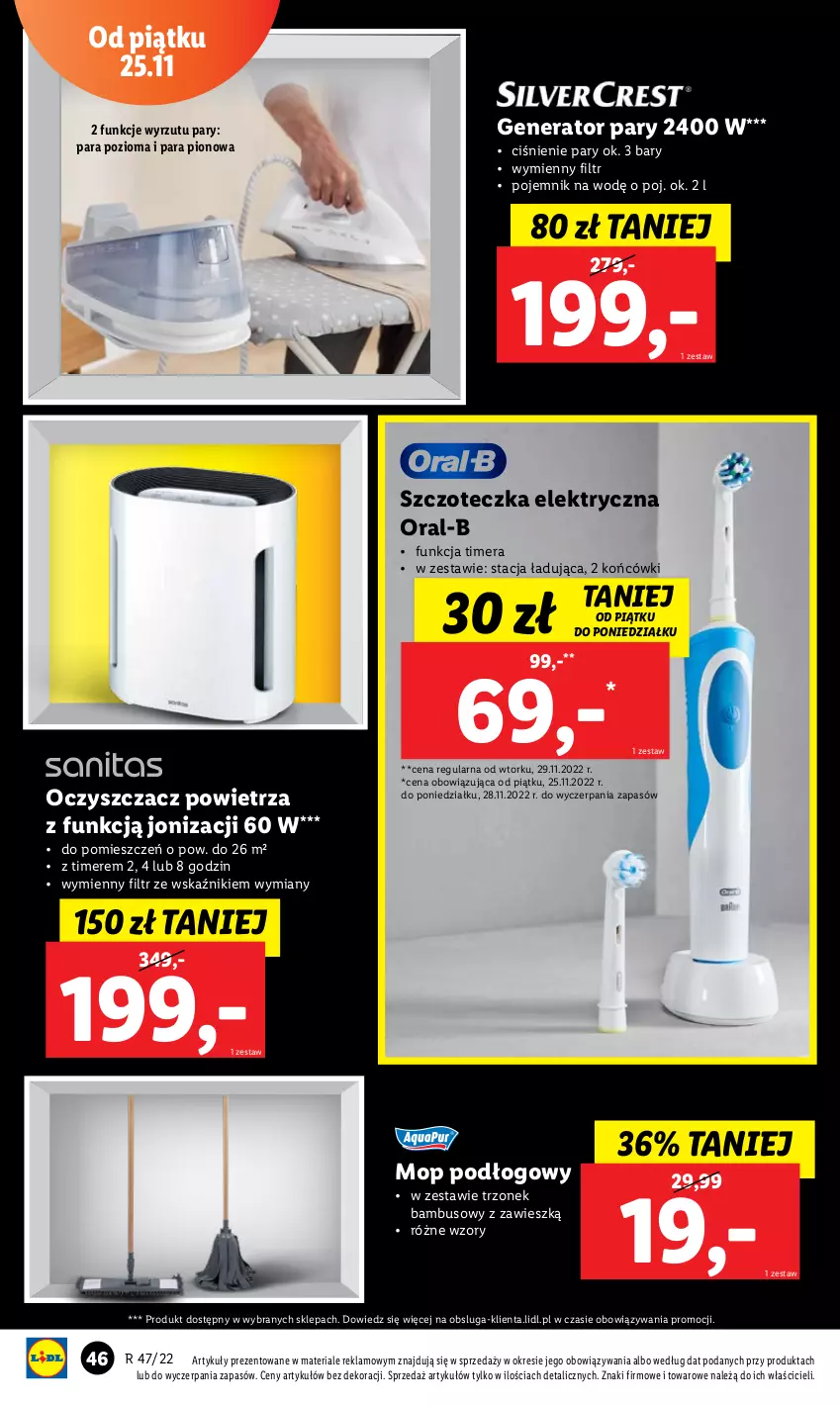 Gazetka promocyjna Lidl - GAZETKA - ważna 21.11 do 26.11.2022 - strona 50 - produkty: Generator pary, Mop, Oczyszczacz powietrza, Pojemnik, Szczoteczka