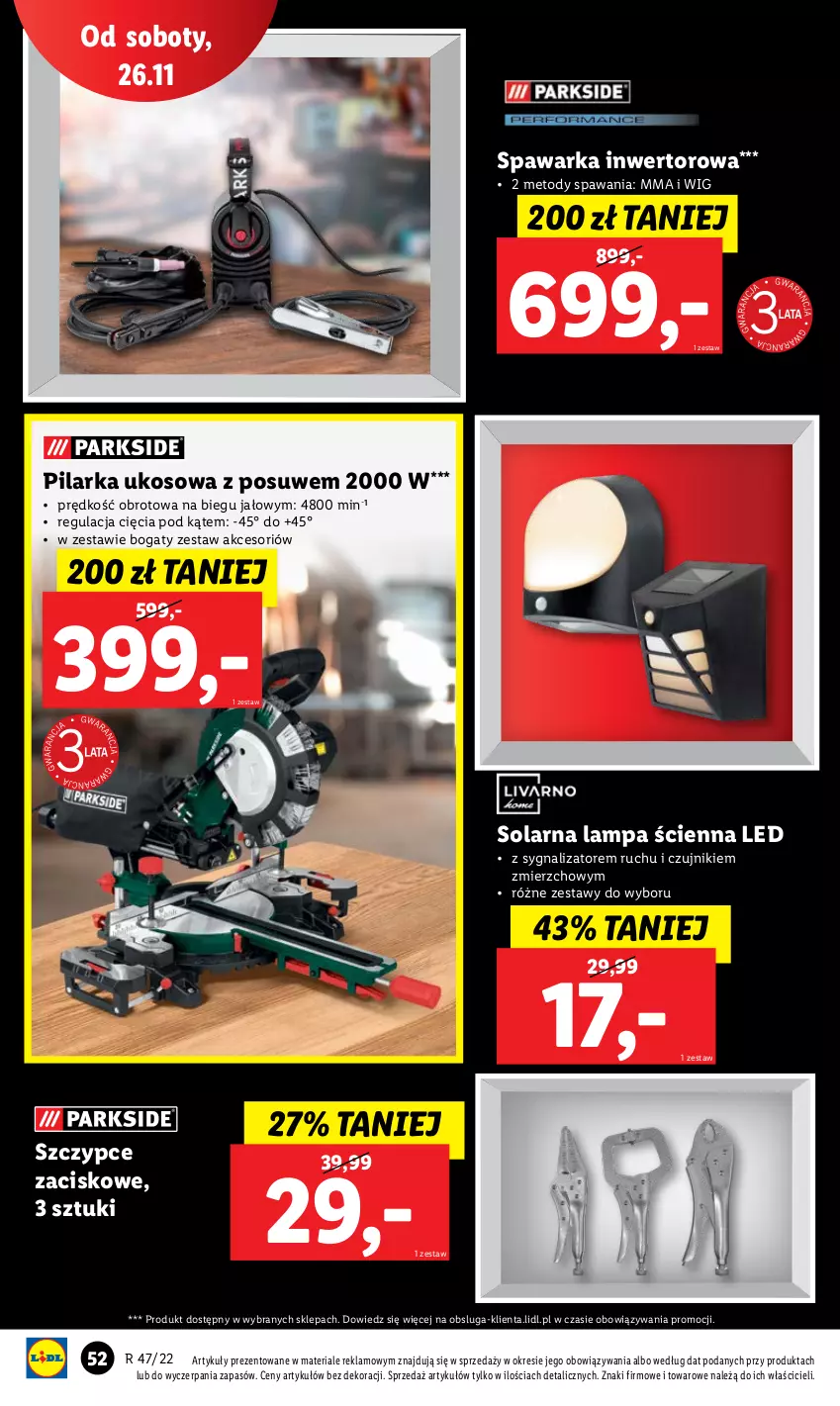 Gazetka promocyjna Lidl - GAZETKA - ważna 21.11 do 26.11.2022 - strona 56 - produkty: Lampa, Lampa ścienna, Pilarka ukosowa, Szczypce, Warka