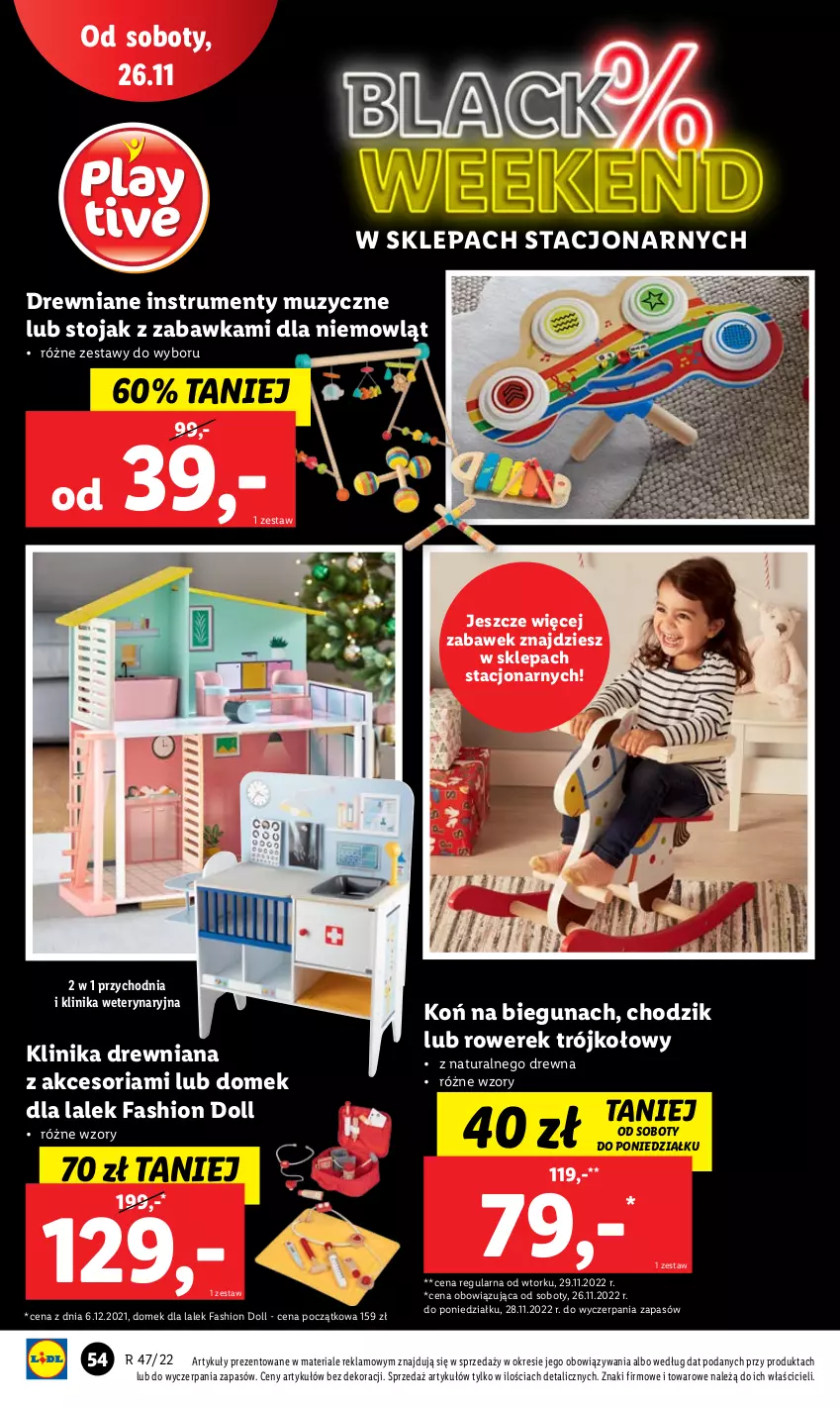 Gazetka promocyjna Lidl - GAZETKA - ważna 21.11 do 26.11.2022 - strona 58 - produkty: Chodzik, Domek dla lalek, Fa, Rower, Rowerek, Rum, Stojak, Zabawka