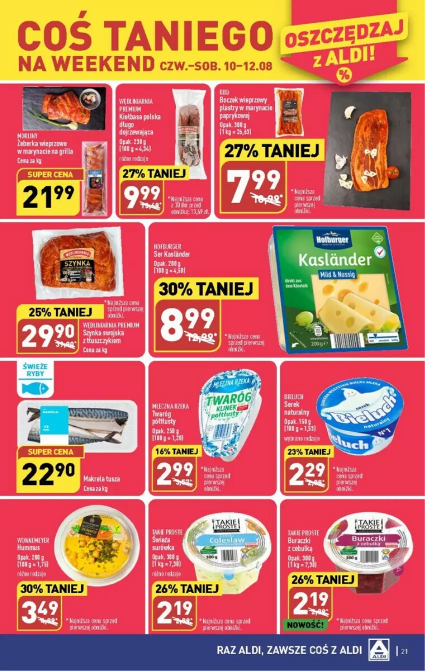 Gazetka promocyjna Aldi - ważna 07.08 do 12.08.2023 - strona 11 - produkty: Bieluch, Boczek, Boczek wieprzowy, Burger, Hofburger, Hummus, Mleczna Rzeka, Mus, Por, Ser