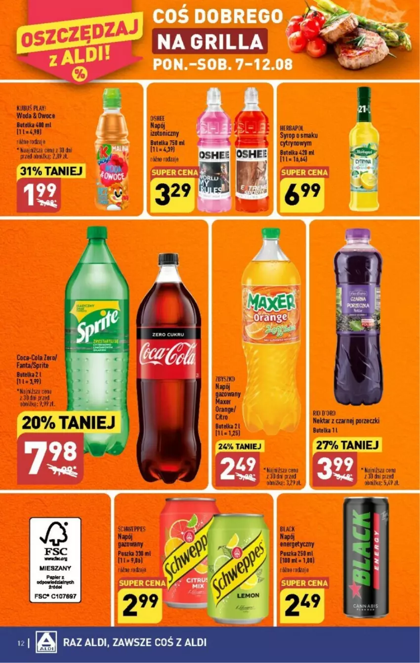 Gazetka promocyjna Aldi - ważna 07.08 do 12.08.2023 - strona 2 - produkty: Coca-Cola, Fa, Fanta, Herbapol, Kubuś, Lack, Napój, Nektar, Oshee, Owoce, Por, Sprite, Syrop, Woda