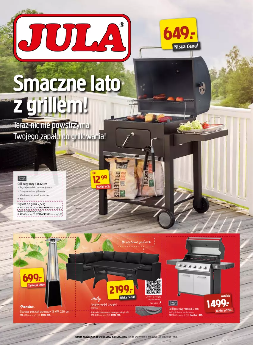 Gazetka promocyjna Jula - Gazetka - ważna 29.04 do 15.05.2022 - strona 1 - produkty: Grill, Grill gazowy, Parasol, Pokrowiec, Sok, Stół, Tera, Termometr, Waga