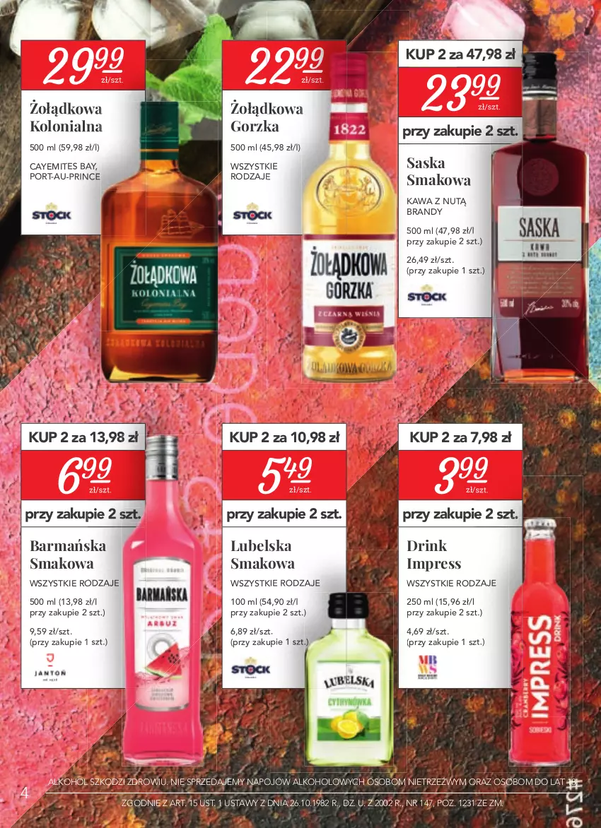 Gazetka promocyjna Stokrotka - Oferta alkoholowa - ważna 22.04 do 26.05.2021 - strona 4 - produkty: Brandy, Kawa, Por, Saska